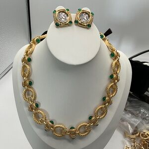 Anthropologie Gold and Green Necklace Set
